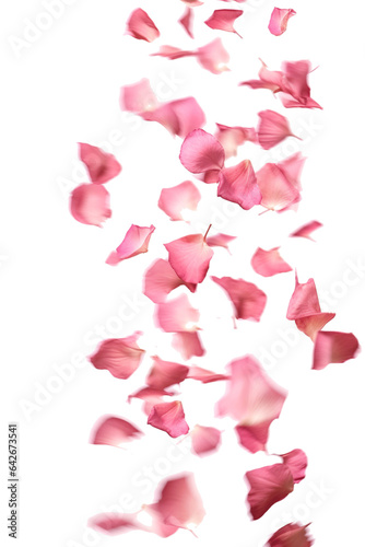 rose petals falling overlay, isolated on a white or transparent background png, petals with motion blur and different depth of field, romance, valentines or wedding concept graphic resource