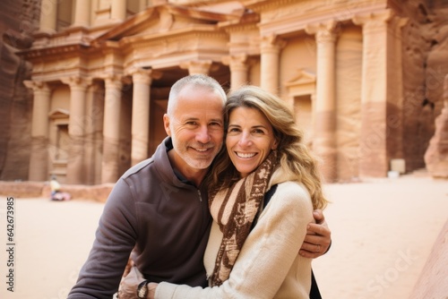 Couple in their 40s smiling at the Petra in Ma'an Jordan photo