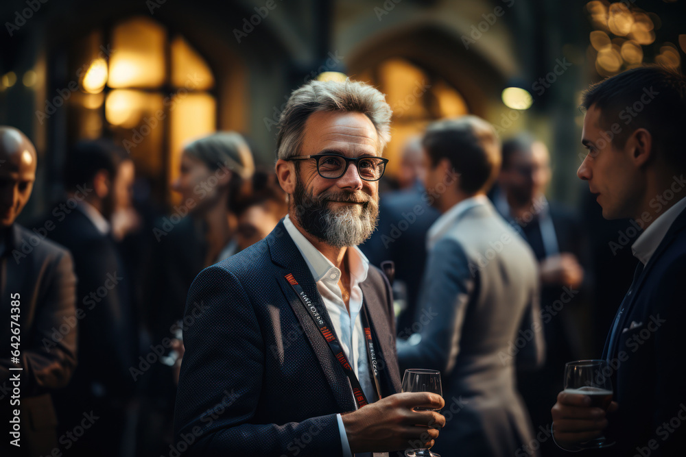 Delegates networking at a conference drinks reception. Generative Ai. Delegates networking at a conference drinks reception. Generative Ai.