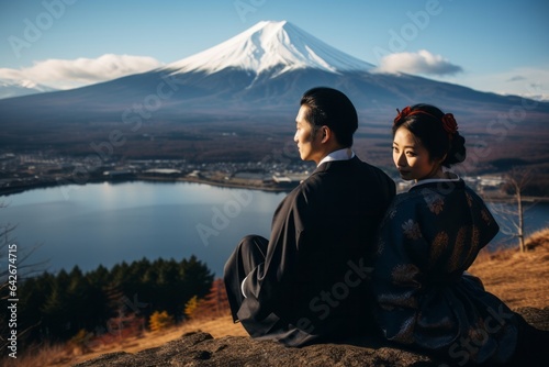 Couple in their 30s near the Mount Fuji in Honshu Island Japan