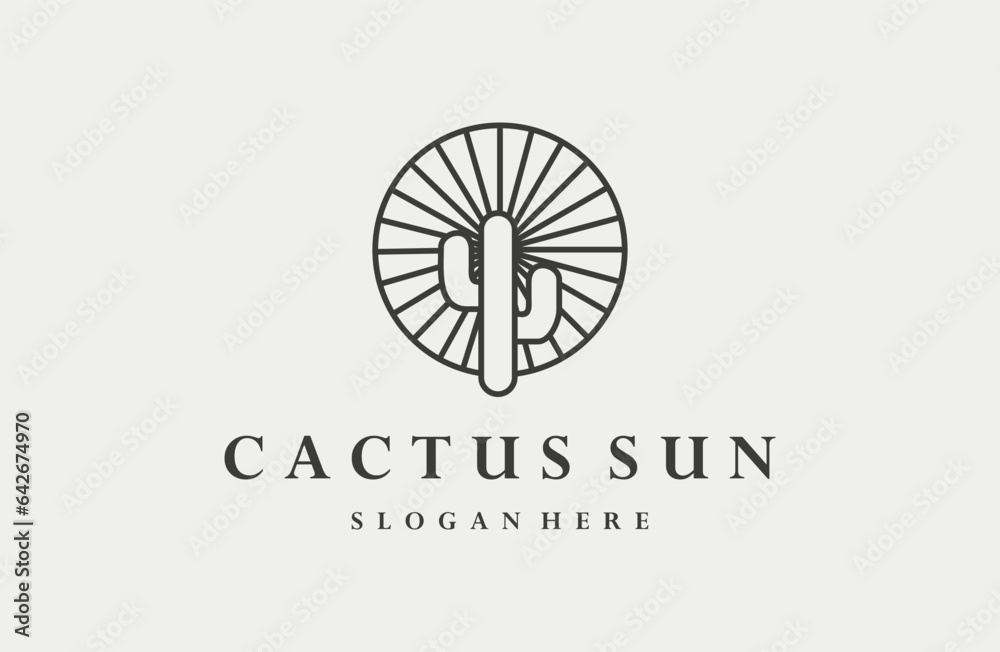 cactus sun logo vector line art minimalist symbol illustration design, cactus sun logo vector line art minimalist symbol illustration design,