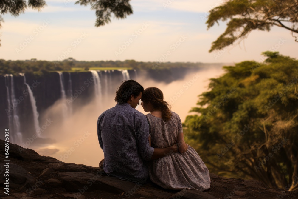 Couple in their 30s at the Victoria Falls in Livingstone Zambia