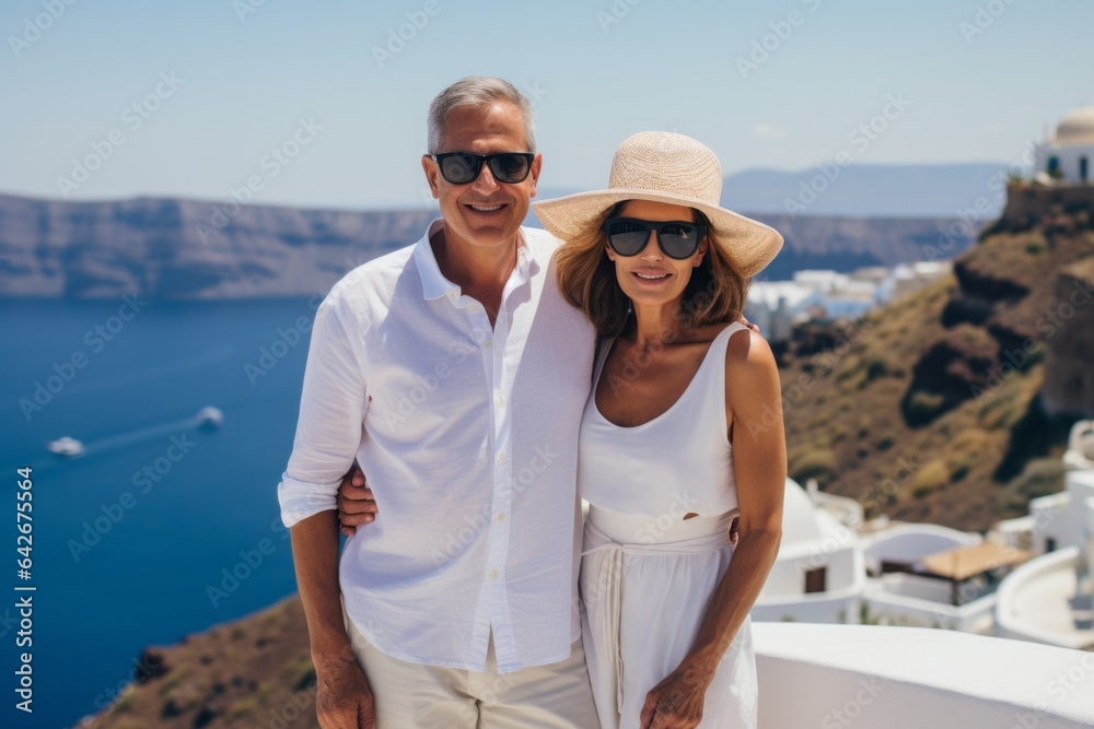 Couple in their 40s at the Santorini Island in Cyclades Greece