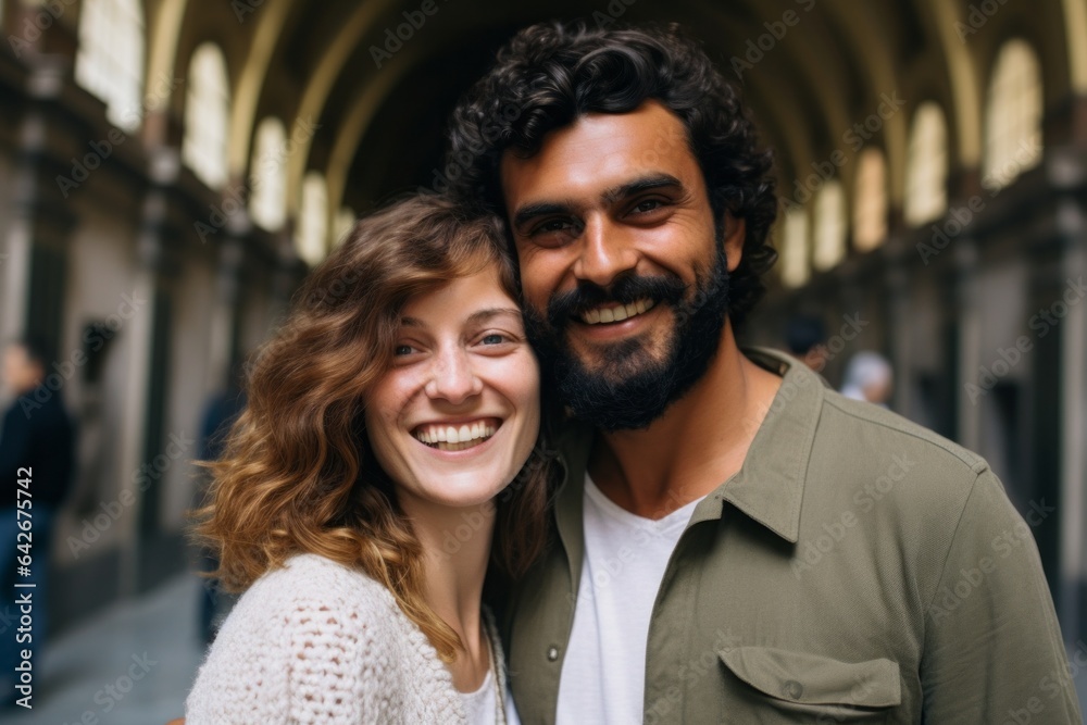 Couple in their 30s smiling at the Uffizi Gallery in Florence Italy Couple in their 30s smiling at the Uffizi Gallery in Florence Italy