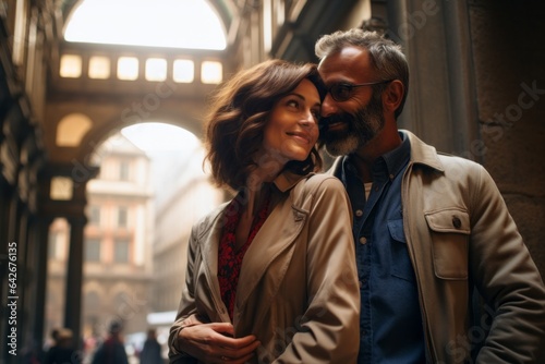 Couple in their 40s at the Uffizi Gallery in Florence Italy