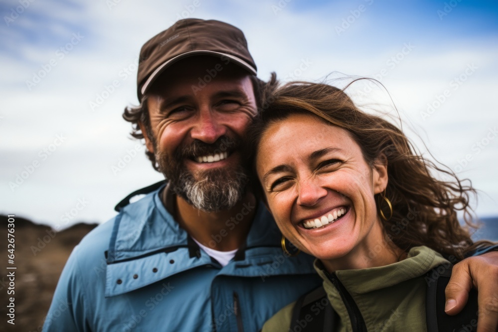 Couple in their 40s smiling at the Galápagos Islands Ecuador