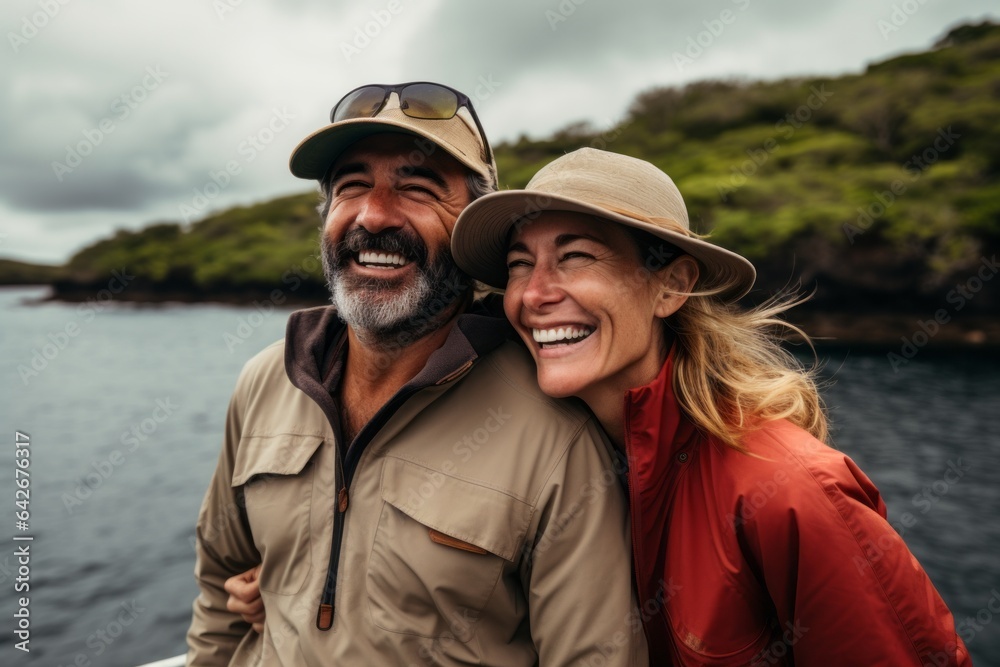 Couple in their 40s smiling at the Galápagos Islands Ecuador