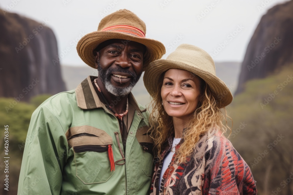 Couple in their 40s at the Victoria Falls in Zambia/Zimbabwe
