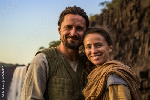 Couple in their 40s at the Victoria Falls in Zambia/Zimbabwe