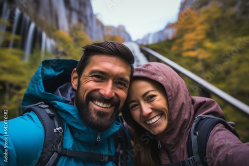 Couple in their 30s at the Plitvice Lakes National Park in Croatia