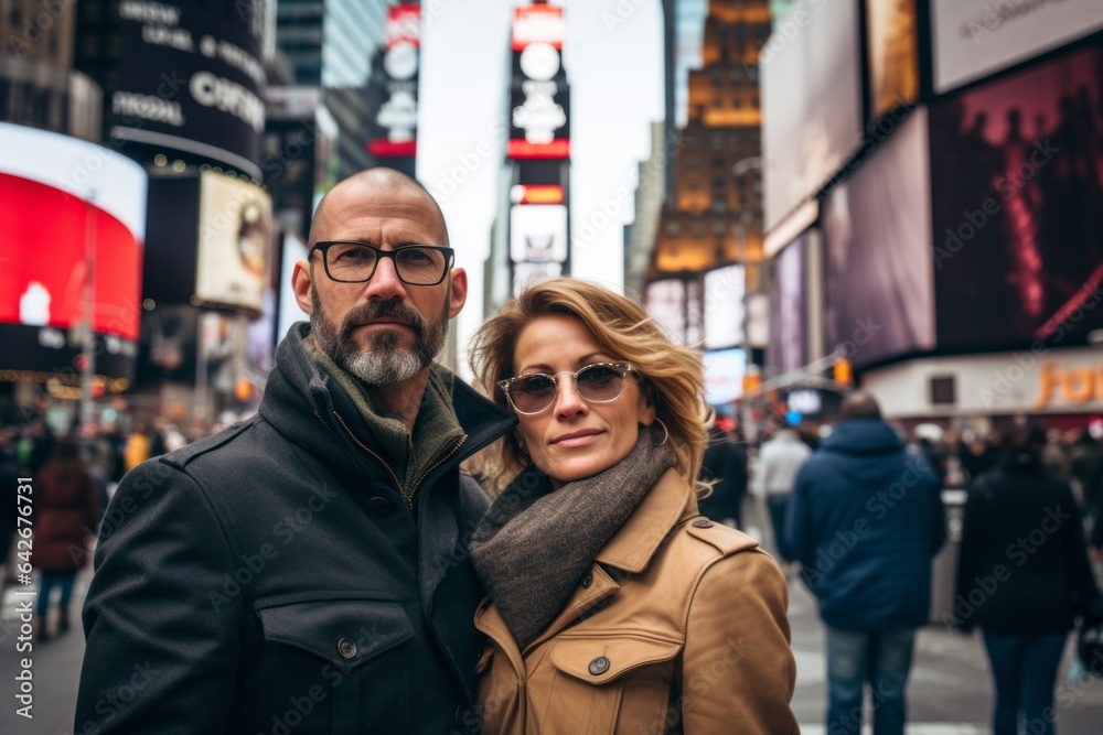 Couple in their 40s at the Times Square in New York USA