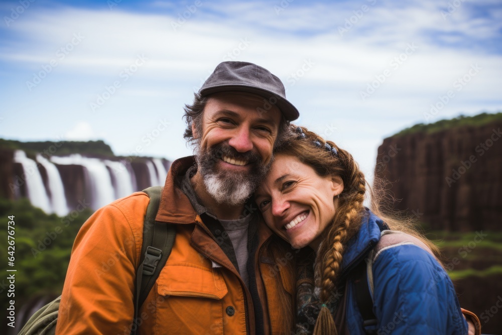 Couple in their 40s at the Iguazu Falls in Misiones Argentina/Brazil
