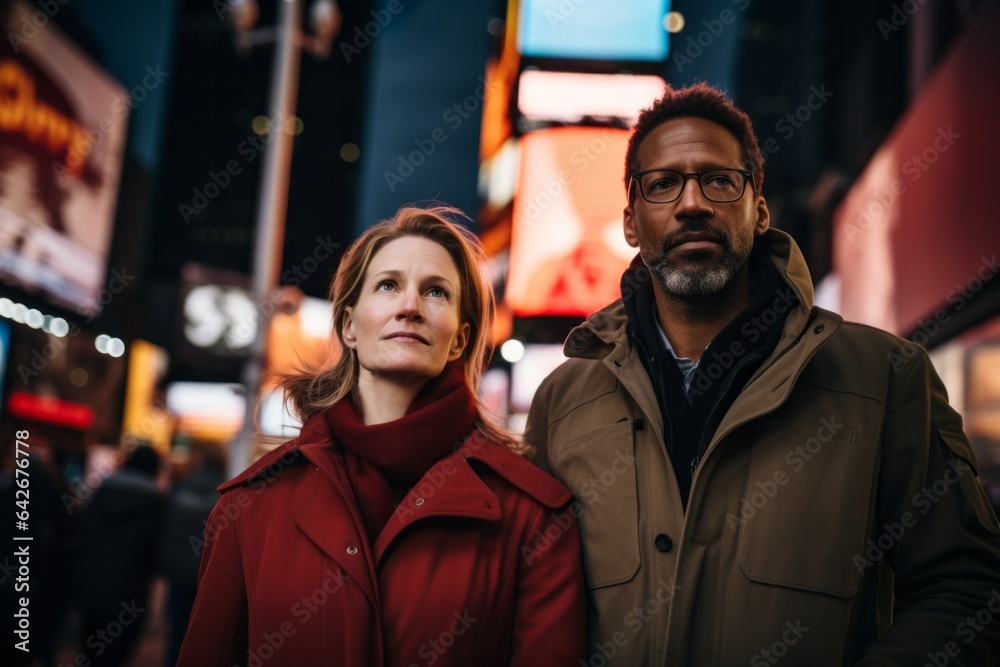 Couple in their 40s at the Times Square in New York USA