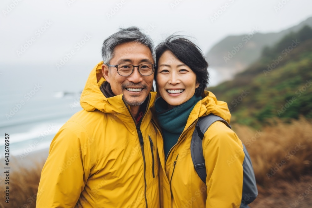 Couple in their 40s smiling at the Jeju Island in Jeju South Korea