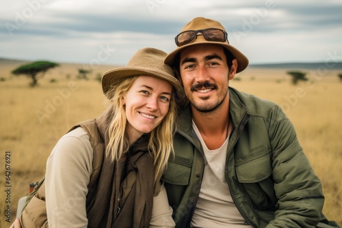 Couple in their 30s at the Serengeti National Park Tanzania