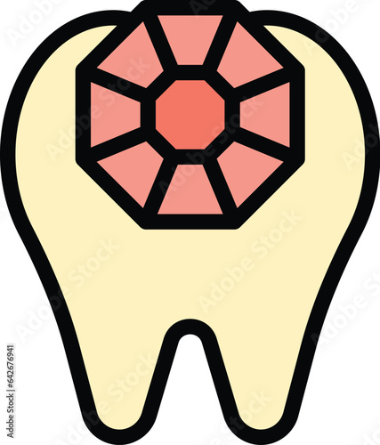 Gemstone icon outline vector. Tooth gem. Dentist care color flat