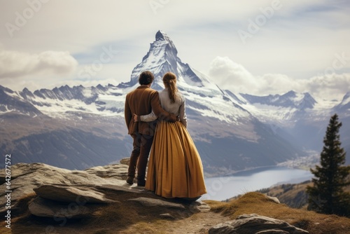 Couple in their 30s at the Matterhorn in Valais Switzerland