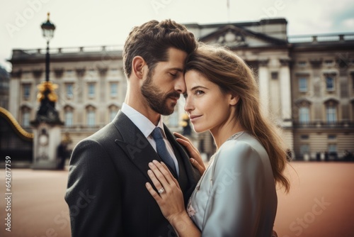 Couple in their 30s at the Buckingham Palace in London England