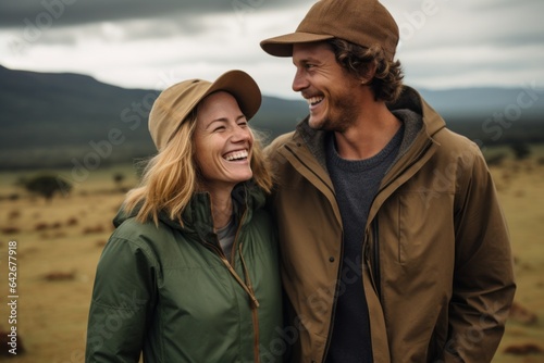 Couple in their 30s smiling at the Ngorongoro Crater in Arusha Tanzania