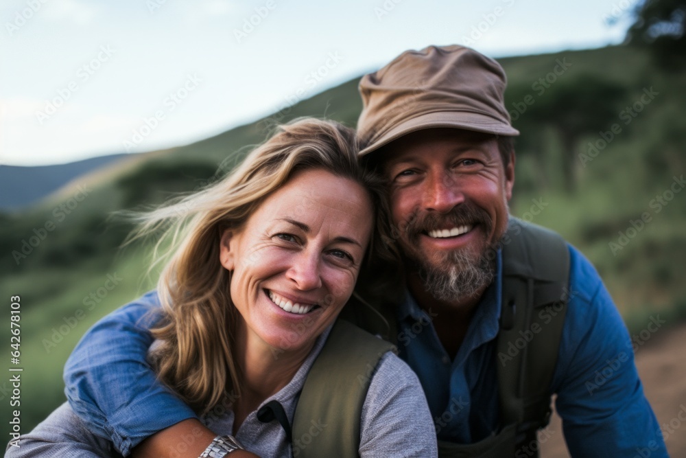 Couple in their 40s at the Ngorongoro Crater in Arusha Tanzania Couple in their 40s at the Ngorongoro Crater in Arusha Tanzania