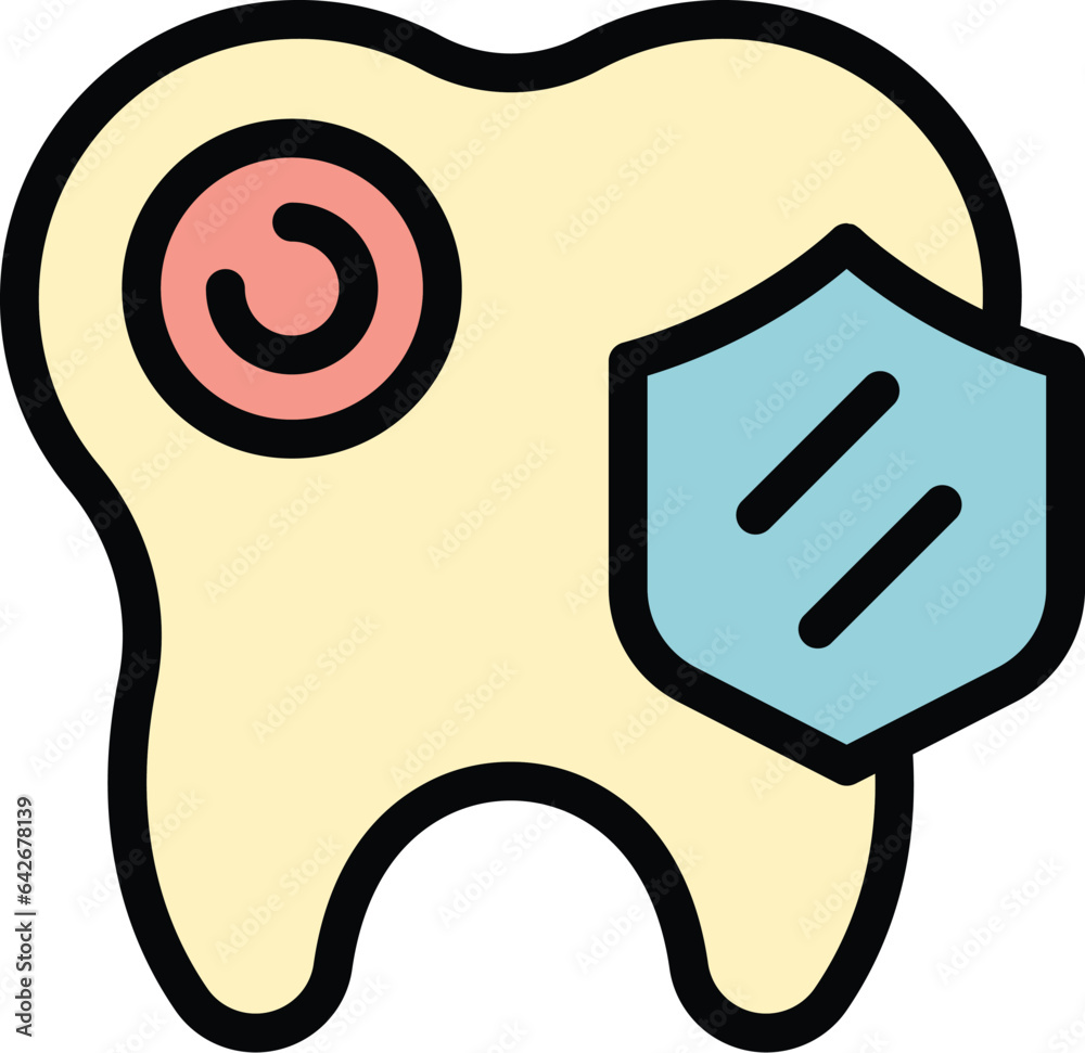 Secured tooth icon outline vector. Gem diamond. Glass clinic color flat