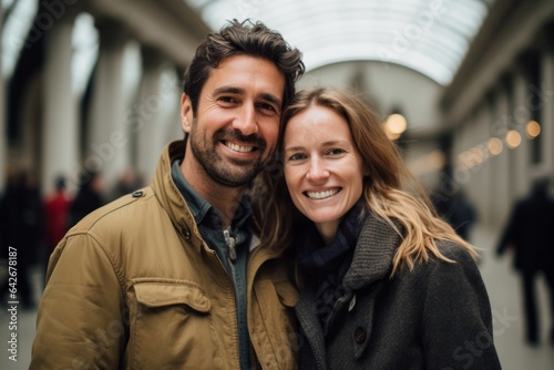 Couple in their 30s smiling at the The British Museum in London England