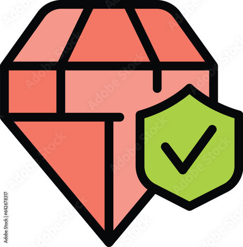 Approved diamond icon outline vector. Tooth gem. Dental healthy color flat