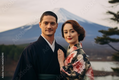 Couple in their 30s at the Mount Fuji in Honshu Island Japan