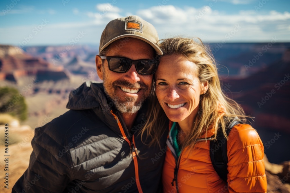 Couple in their 40s smiling at the Grand Canyon in Arizona USA Couple in their 40s smiling at the Grand Canyon in Arizona USA