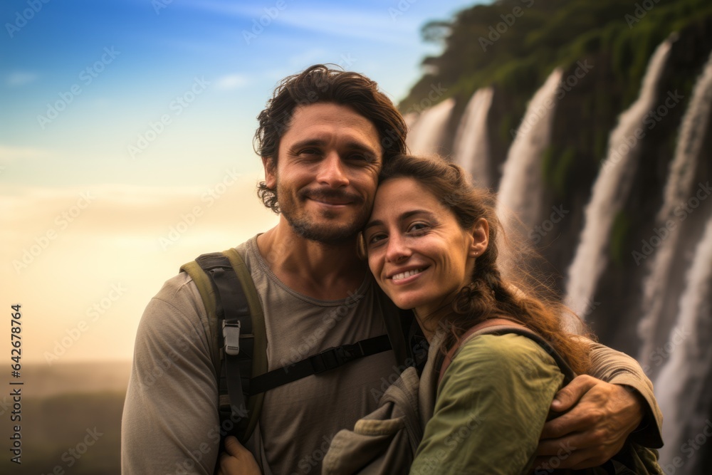 Couple in their 30s at the Iguazu Falls Argentina-Brazil Border Couple in their 30s at the Iguazu Falls Argentina-Brazil Border