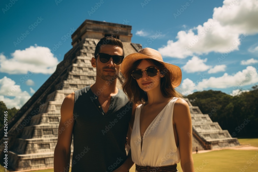 Couple in their 30s at the Chichen Itza in Yucatán Mexico