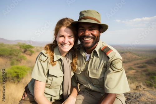 Couple in their 30s smiling at the Victoria Falls Zambia/Zimbabwe Border