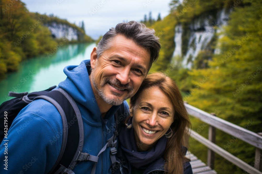 Couple in their 40s at the Plitvice Lakes National Park Croatia Couple in their 40s at the Plitvice Lakes National Park Croatia
