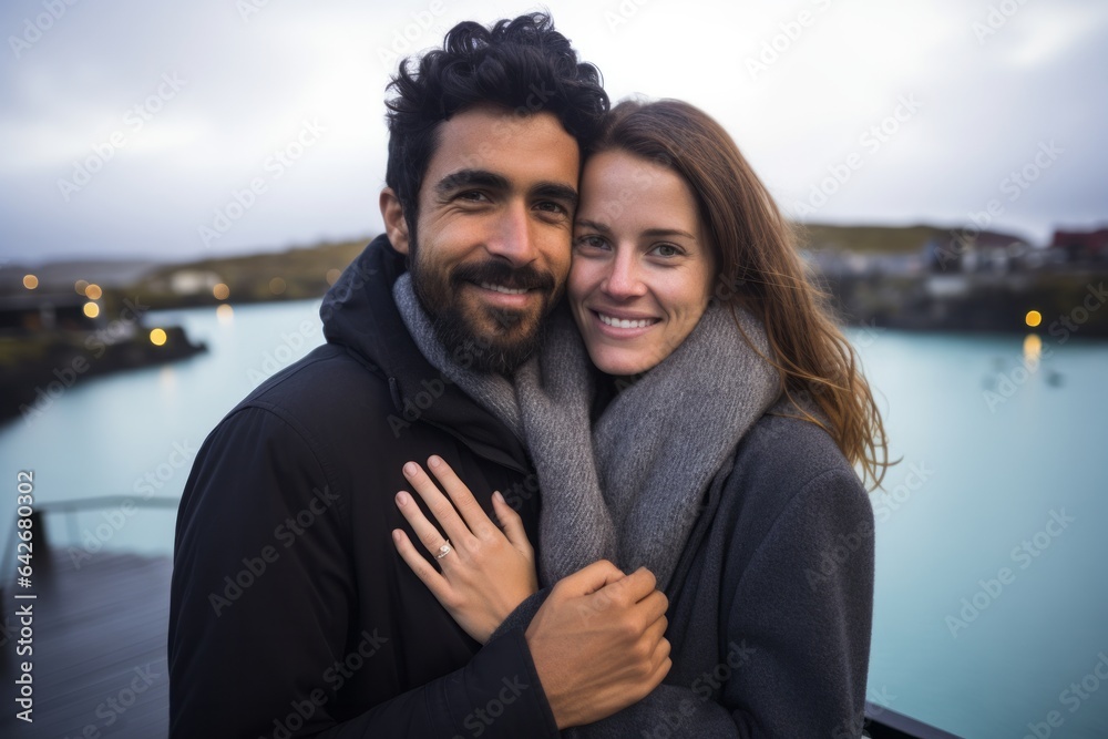 Obraz na płótnie Couple in their 30s at the Blue Lagoon in Reykjavik Iceland w salonie