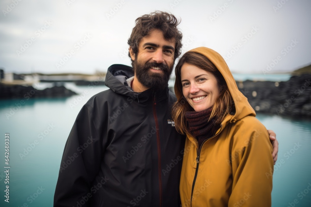Couple in their 30s at the Blue Lagoon in Reykjavik Iceland Couple in their 30s at the Blue Lagoon in Reykjavik Iceland