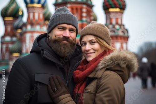 Couple in their 40s at the Red Square in Moscow Russia