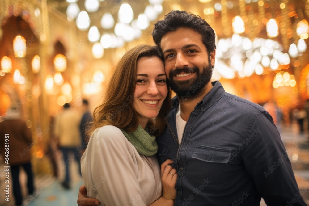 Fototapeta premium Couple in their 30s at the Mecca in Saudi Arabia