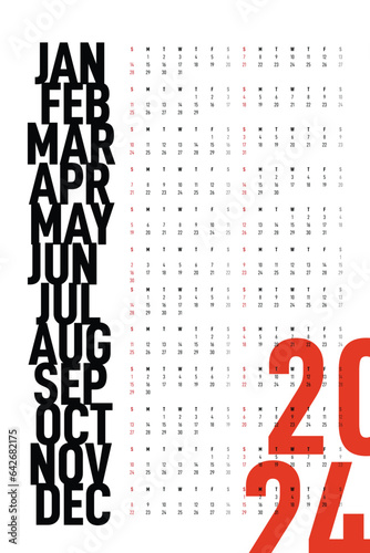 2024 printable calendar poster divide by month template design minimal style, week starts on Sunday