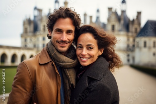 Couple in their 40s at the Château de Chambord in Chambord France photo