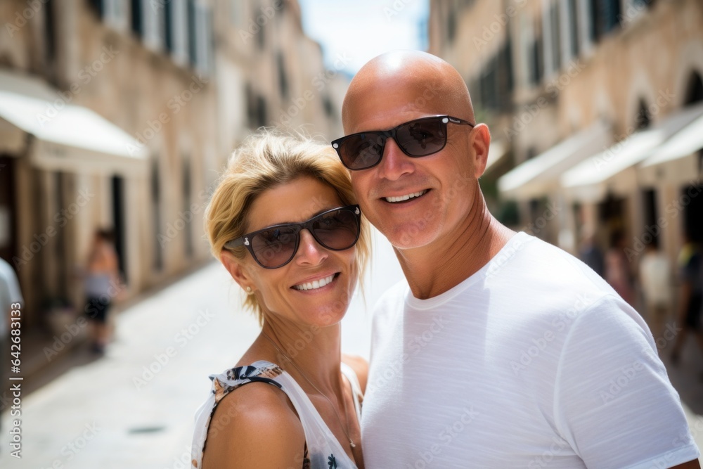 Couple in their 40s smiling at the Dubrovnik Old Town in Dubrovnik Croatia Couple in their 40s smiling at the Dubrovnik Old Town in Dubrovnik Croatia