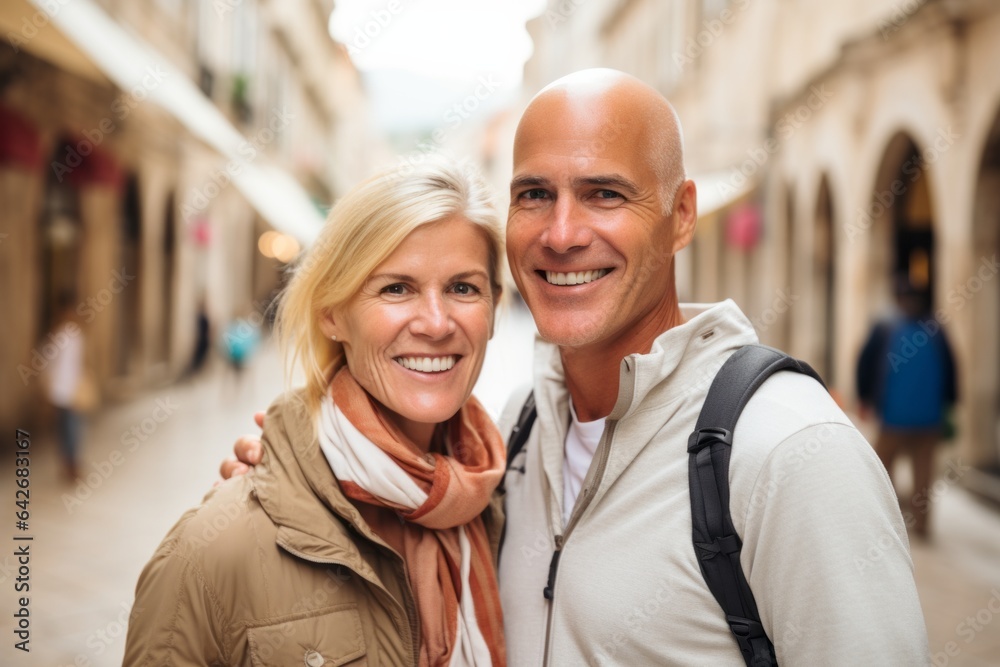 Couple in their 40s smiling at the Dubrovnik Old Town in Dubrovnik Croatia Couple in their 40s smiling at the Dubrovnik Old Town in Dubrovnik Croatia