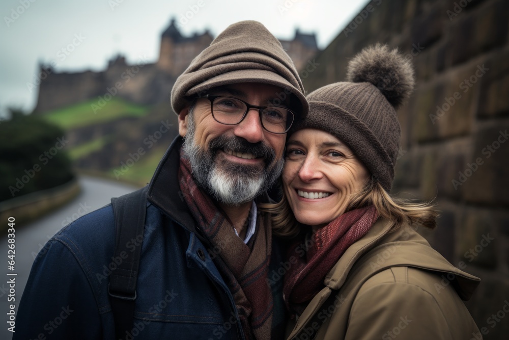 Couple in their 40s at the Edinburgh Castle in Edinburgh Scotland