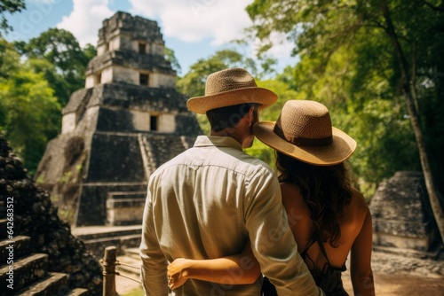 Couple in their 40s at the Tikal National Park in Petén Guatemala