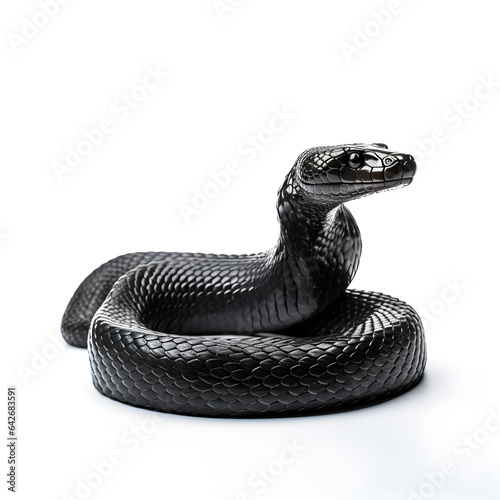 Black snake isolated with a black background. A reptile and Black Mamba snake theme.  Generative ai. 