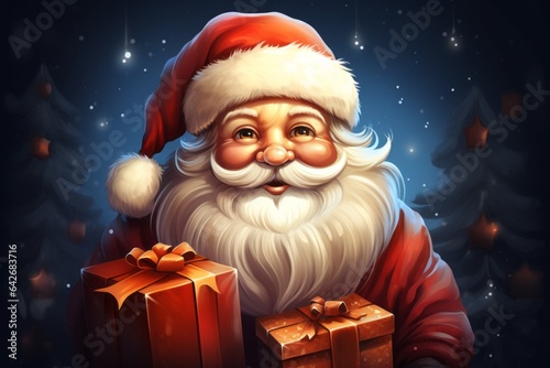 Santa Claus in postcard style. Merry christmas and happy new year concept