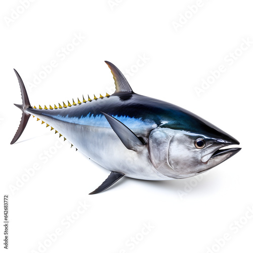 A whole Blue Fin Tuna isolated with a white background. A concept of fishing and seafood. Generative ai. 