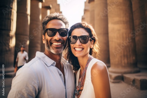 A couple in their 40s smiling at the Luxor Temple in Luxor Egypt