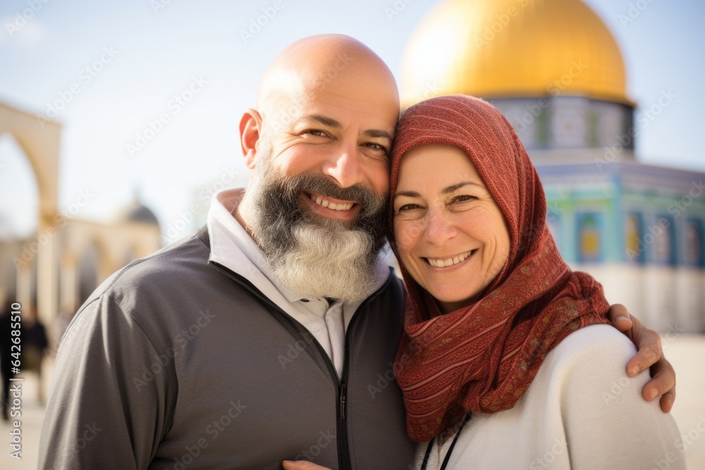 A couple in their 40s at the Temple Mount in Jerusalem Israel A couple in their 40s at the Temple Mount in Jerusalem Israel