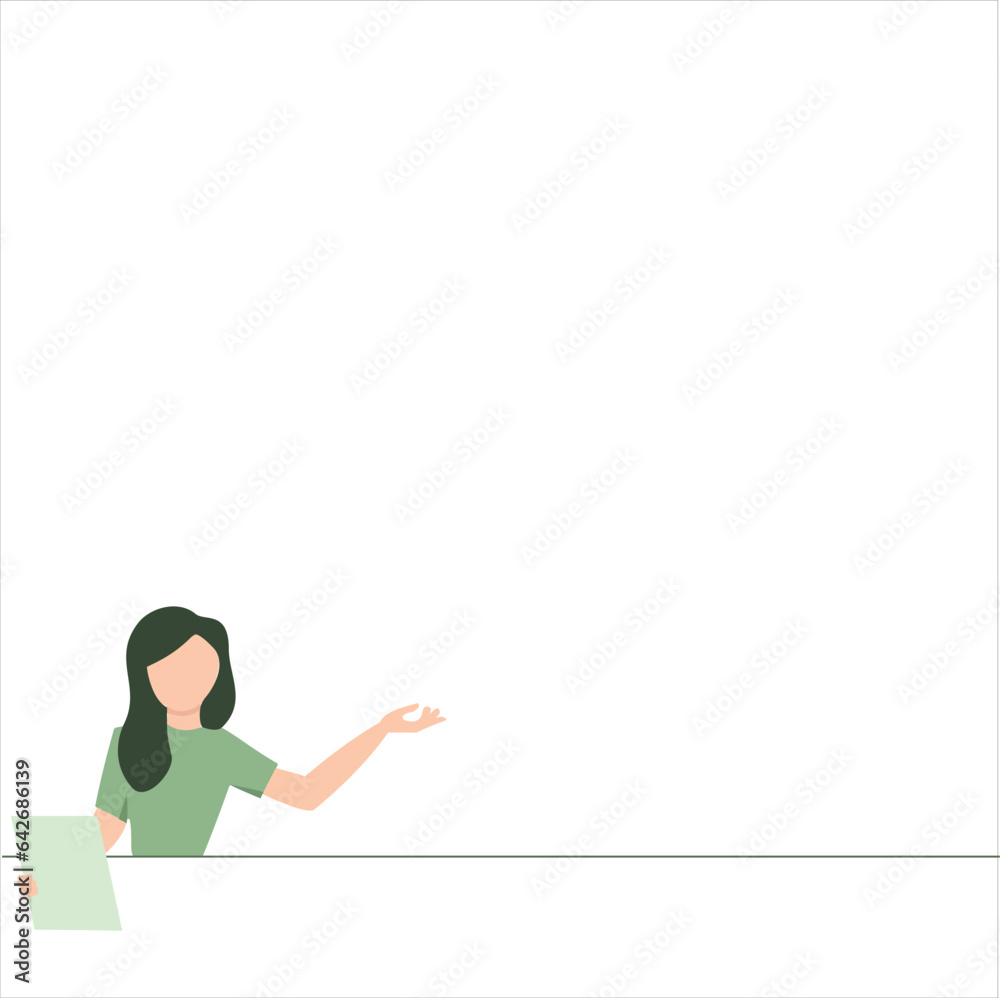 Print Vector illustration half body of a female manager stands presenting business achievements, white background, object design with flat style for presentation Print Vector illustration half body of a female manager stands presenting business achievements, white background, object design with flat style for presentation