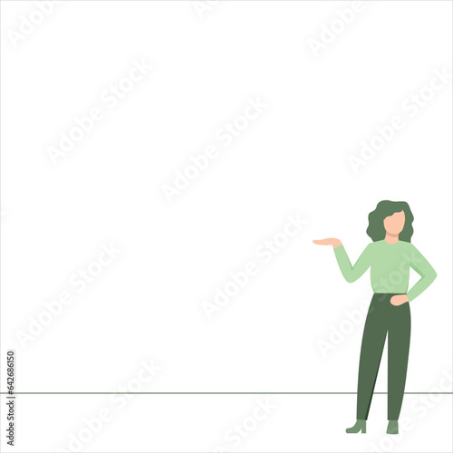 Print vector illustration a female manager stands presenting business achievements, business presentation, flat design for website and banner